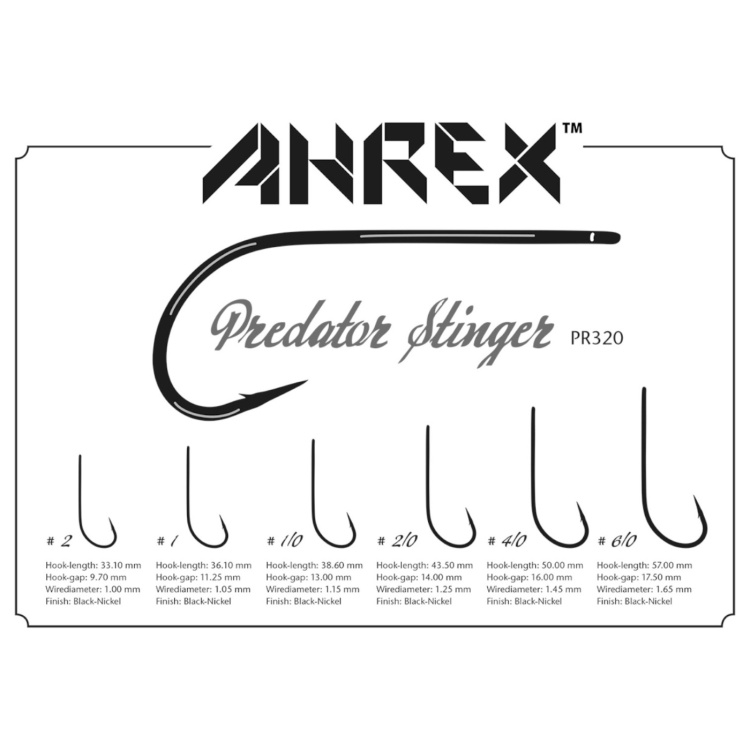 Ahrex Pr320 Predator Stinger #4/0 Fly Tying Hooks Black Nickel Heavy Wire Also Known As Trailer Hook